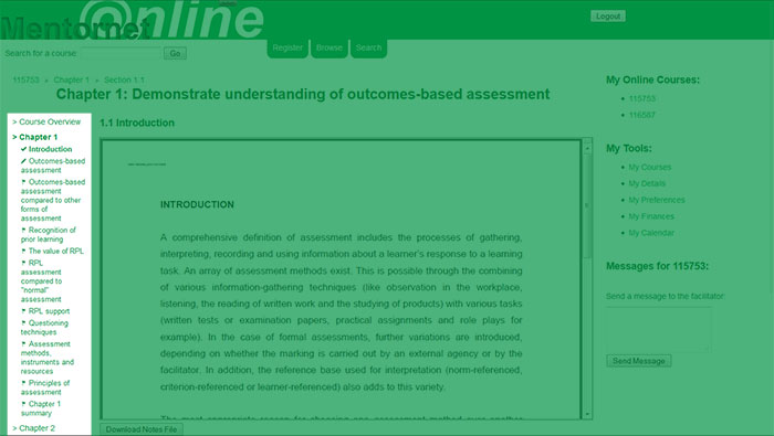 Course Structure Navigation Chapter 1 Screenshot